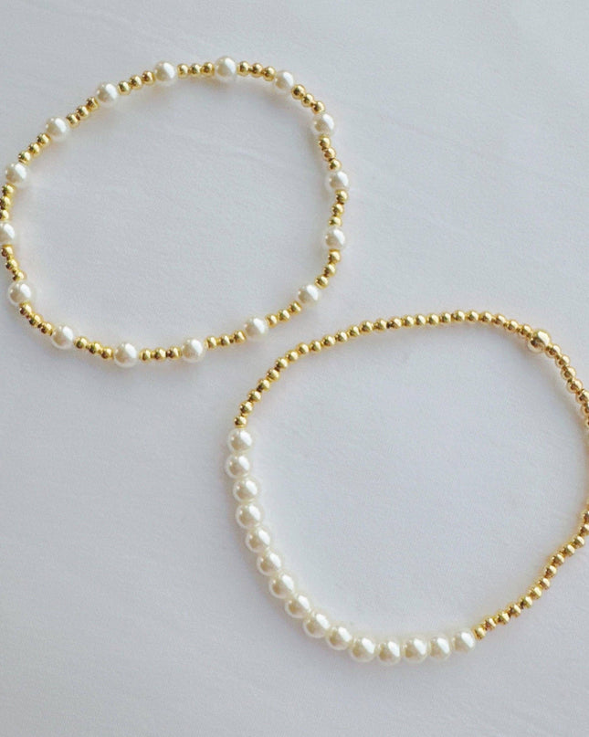 Pearls And Gold Stretch Bracelet Set Of 2