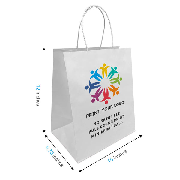 Custom Print Bistro 10x6.75x12 White Paper Bags