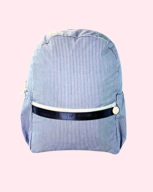 Personalized Navy Preppy Stripe ~WIPEABLE~Medium Backpack w/ Pockets
