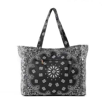 Bandana Print Canvas Tote -Bailey Black/White