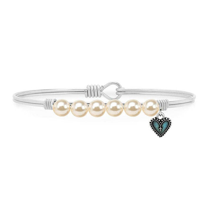 Crystal Pearl Rosary Heart Bangle Bracelet