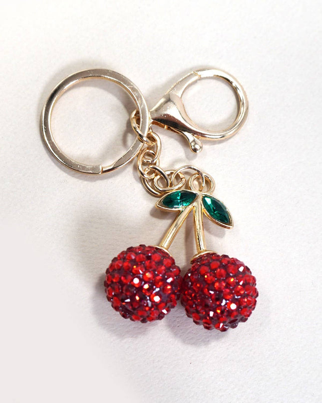 RHINESTONE CHERRY DROP KEYCHAIN BAG CHARM