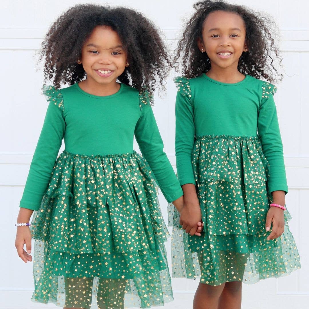 Emerald Green Shimmer Christmas Long Sleeve Tutu Dress