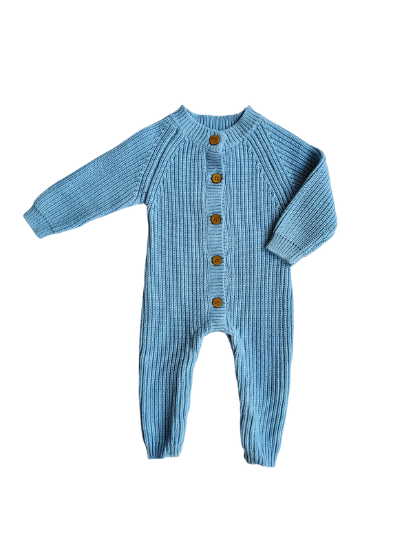 Classic Chunky Knit Jumpsuit - Powder Blue