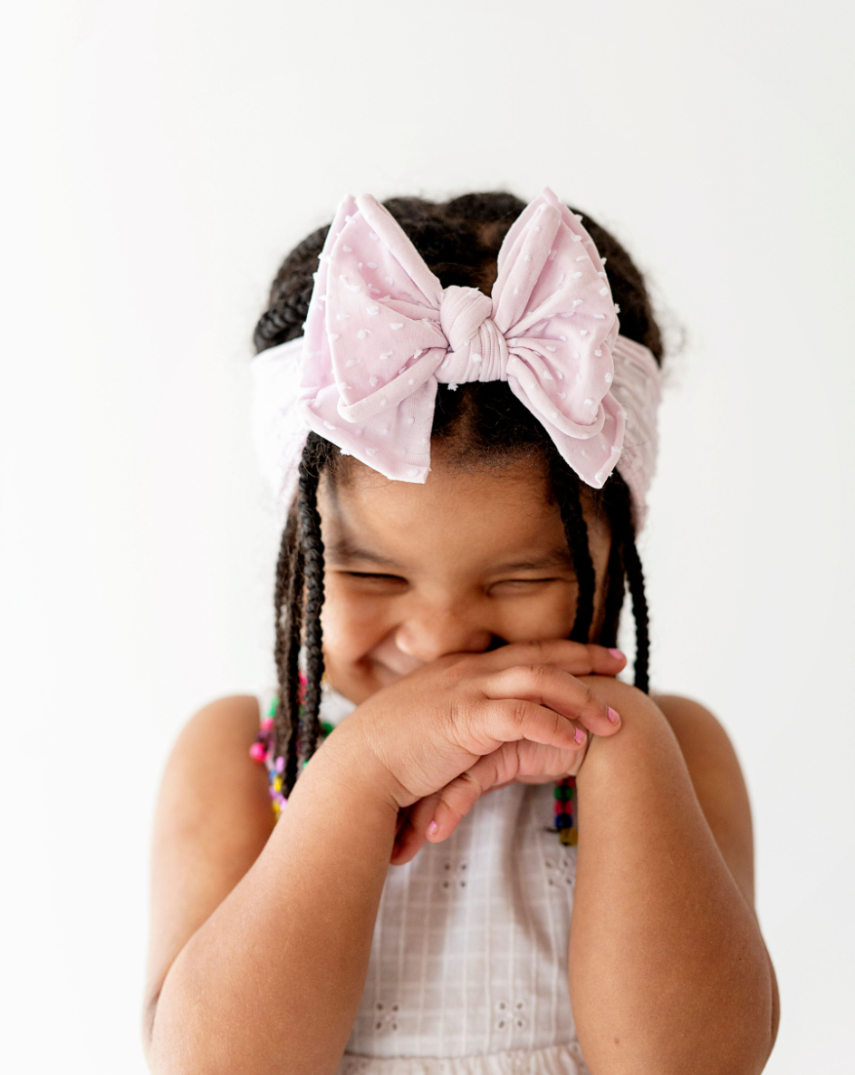 Shabby Dot FAB® nylon bow headband: Thistle/ White Dot