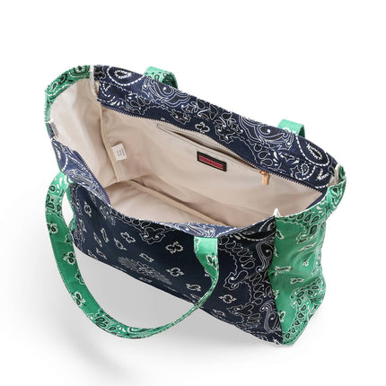 Bandana Print Canvas Tote -Bailey Navy/Green