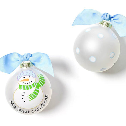 Blue My First Christmas Snowman Glass Ornament