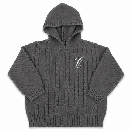 Grey Cable Zip Back Hooded Sweater