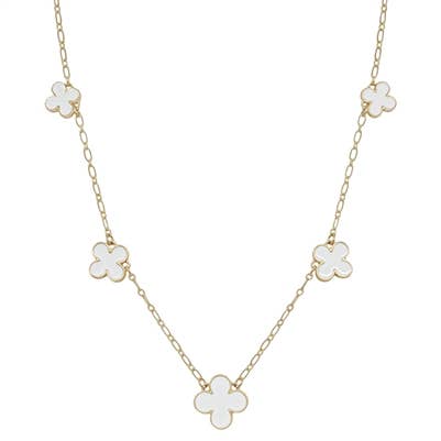 White Enamel Clover  Necklace