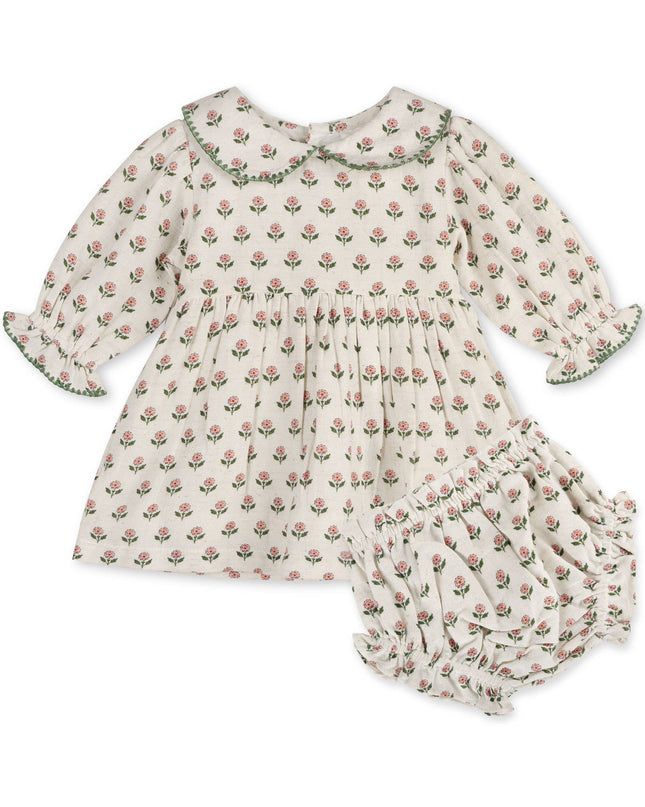 Rosamund Block Print Floral Baby Dress & Bloomer (Organic)