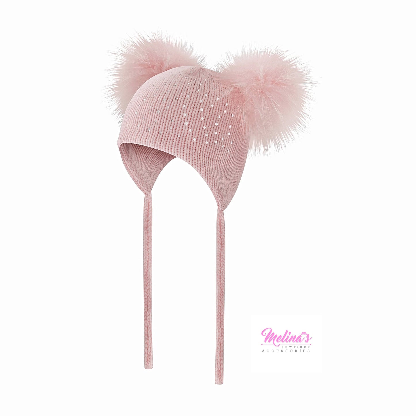 Pink Crystal Double Pom Hat