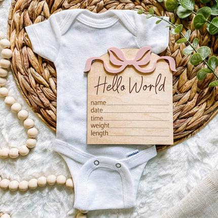 Hello World Birth Stat Sign - Bows