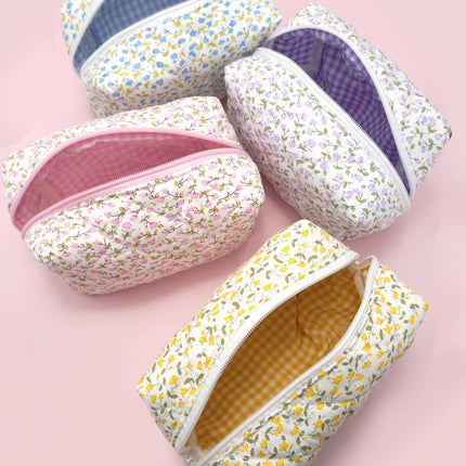 DITSY QUILTED COTTON FLORAL COSMETIC POUCH BAG | 40P557
