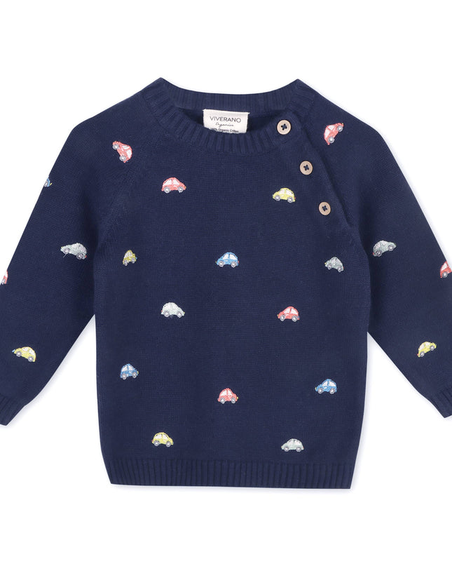 Mini Beetle Cars Embroidered Baby Sweater (Organic)