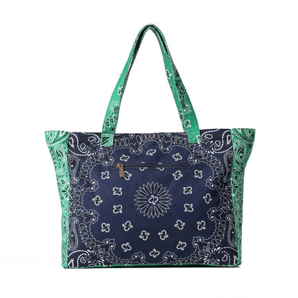 Bandana Print Canvas Tote -Bailey Navy/Green