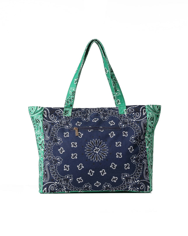 Bandana Print Canvas Tote -Bailey Navy/Green