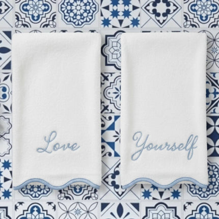 Personalized Luxury Cotton Hand Towels with Scallop Piping