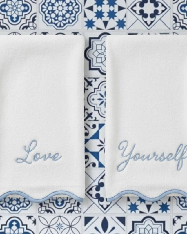 Personalized Luxury Cotton Hand Towels with Scallop Piping