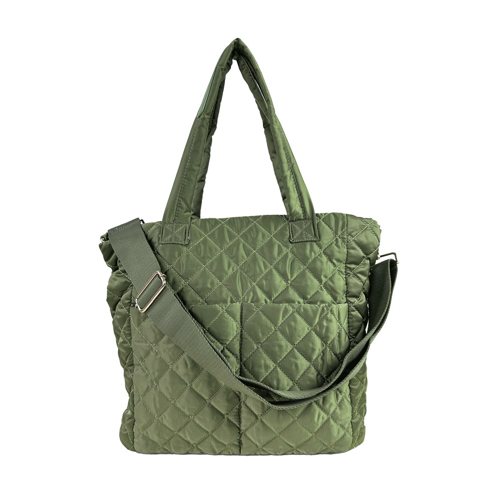 Mabel Quilted Nylon Tote w/2" Bag Strap