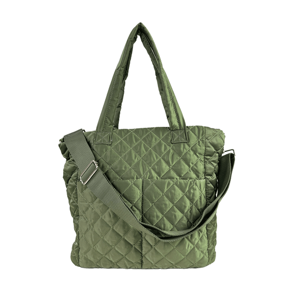 Mabel Quilted Nylon Tote w/2" Bag Strap