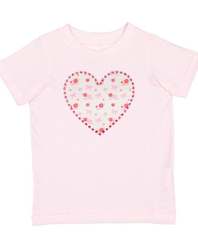 Dainty Rose Pearl Heart Patch Short Sleeve T-Shirt
