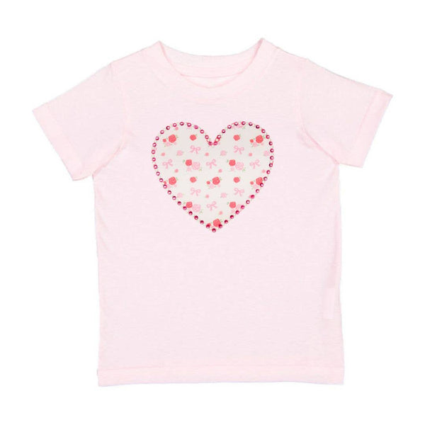 Dainty Rose Pearl Heart Patch Short Sleeve T-Shirt