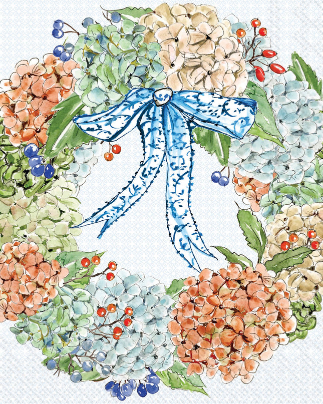 Fall Hydrangea Wreath Cocktail Napkins 20 ct Rosanne Beck