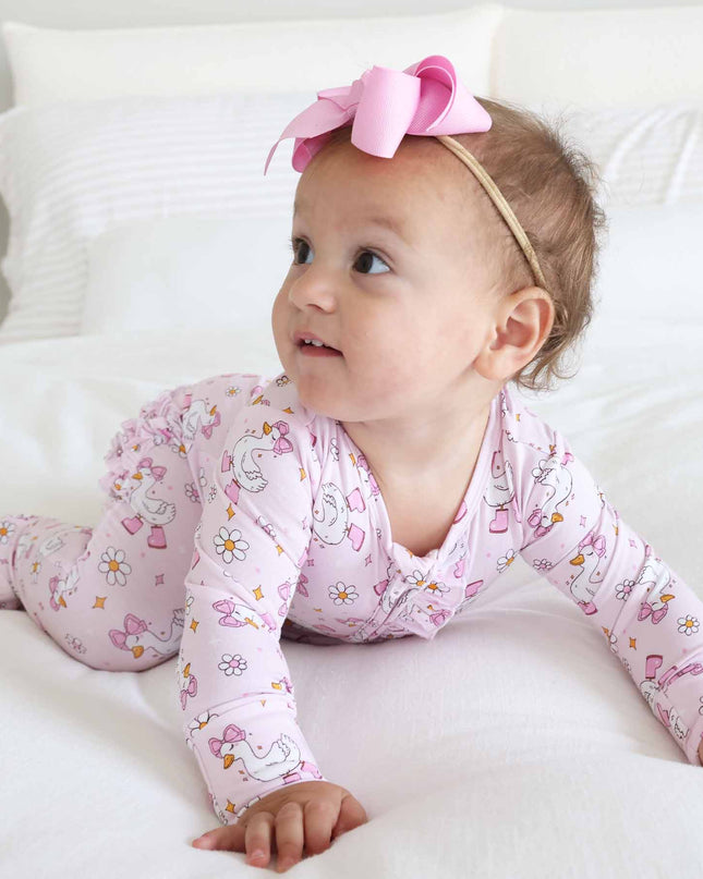 Silly Goose Ruffle Zipper Footie | Pink