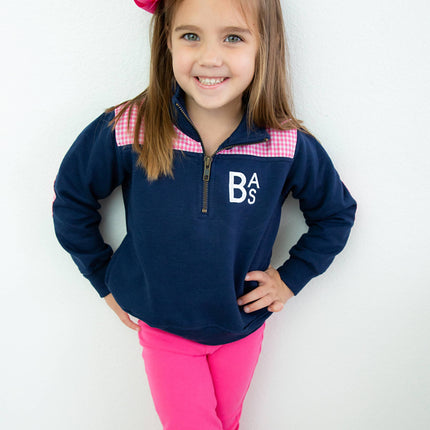 Youth Miller Pullover - Navy with Pink Gingham