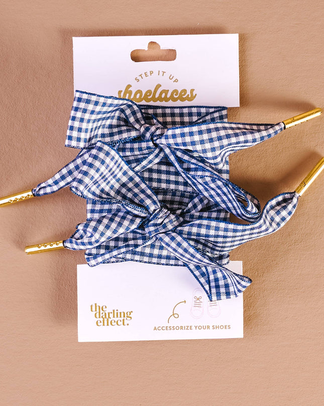 Step It Up Shoelaces-Gingham Navy