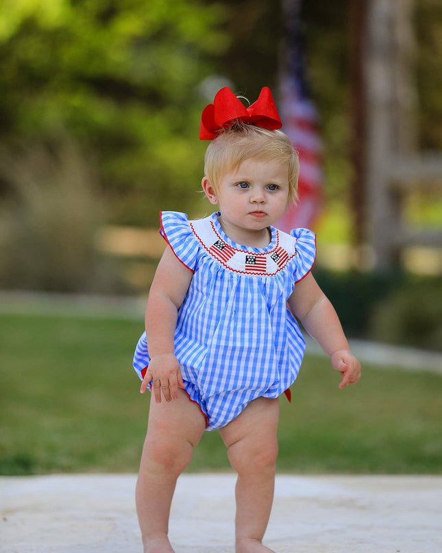 4th of july Flag Embroidery Smocking Girls Romper