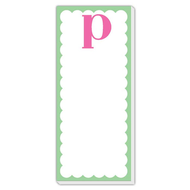 Scallop Monogram Pink And Green P Skinny Notepad