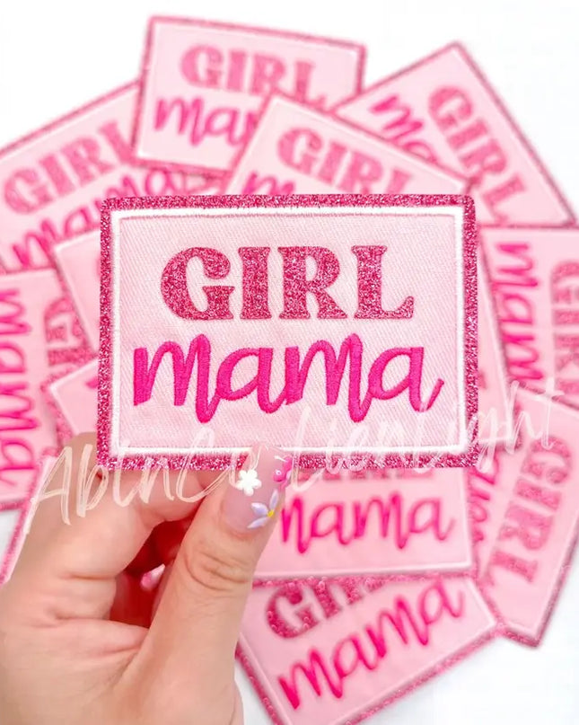 Girl mama pink glitter embroidery hat patch iron on 
