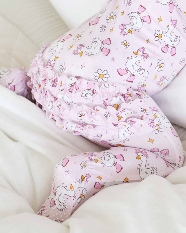 Silly Goose Ruffle Zipper Footie | Pink