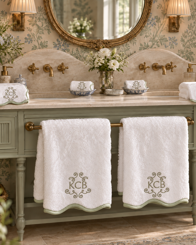 Luxury Scallop Piping Bath Towel Sets (6-Piece)