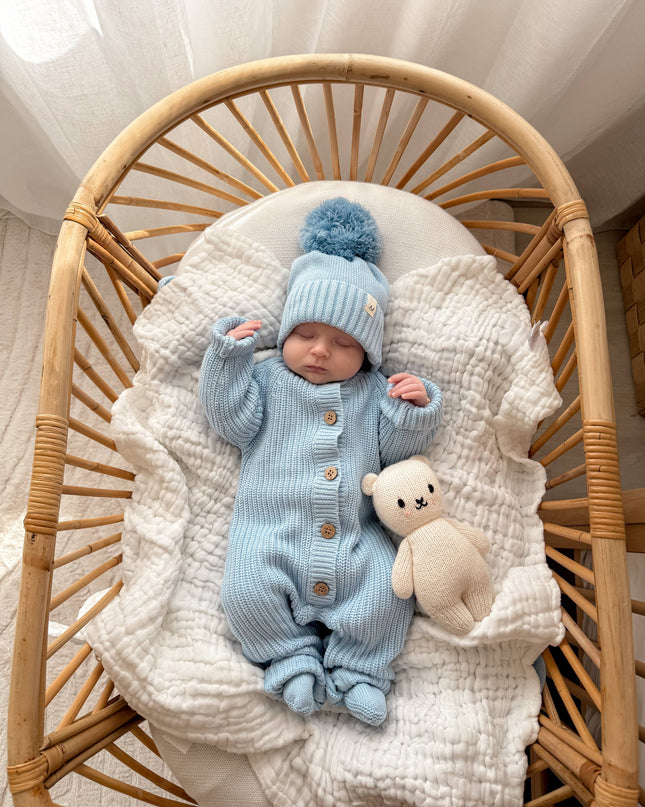Classic Chunky Knit Jumpsuit - Powder Blue