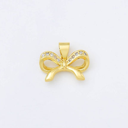 Gold Filled Ribbon Bow CZ Micro Pave Charm Pendant, CP1953