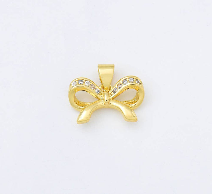 Gold Filled Ribbon Bow CZ Micro Pave Charm Pendant, CP1953