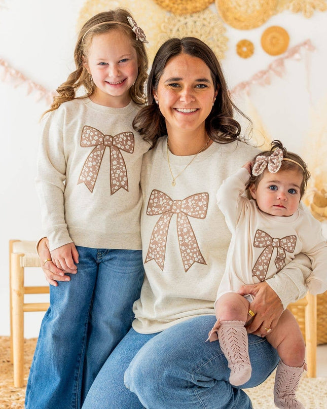 Mocha Floral Bow Patch Sweatshirt - Kids Clothing - Fall
