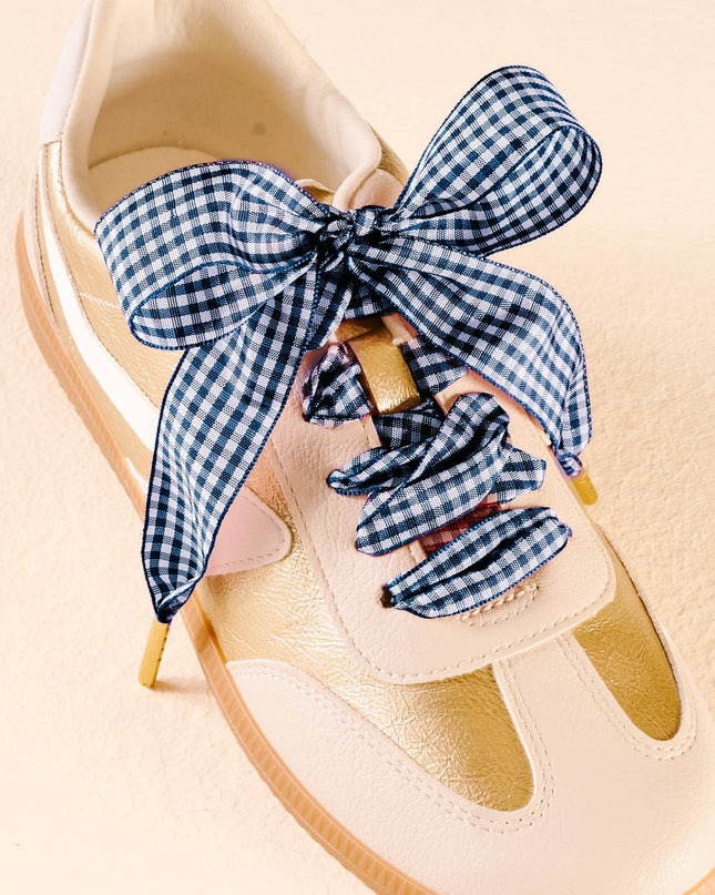 Step It Up Shoelaces-Gingham Navy