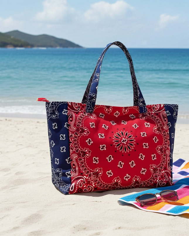 Bandana Print Canvas Tote -Bailey Red/Navy