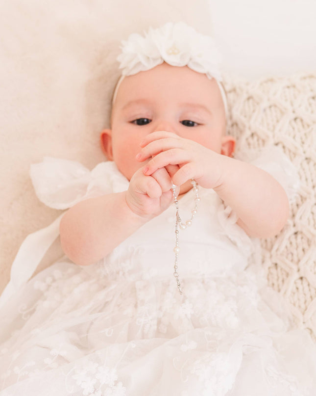 Sterling Silver White Baby Rosary Girl or Boy Baptism Gift