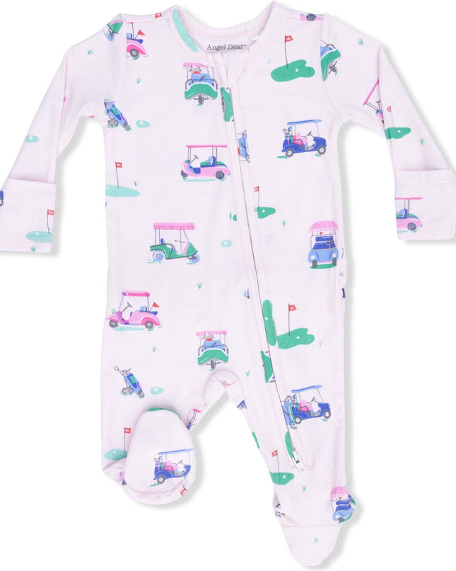 Vintage Golf Carts Ruffle Back Footie - Pink