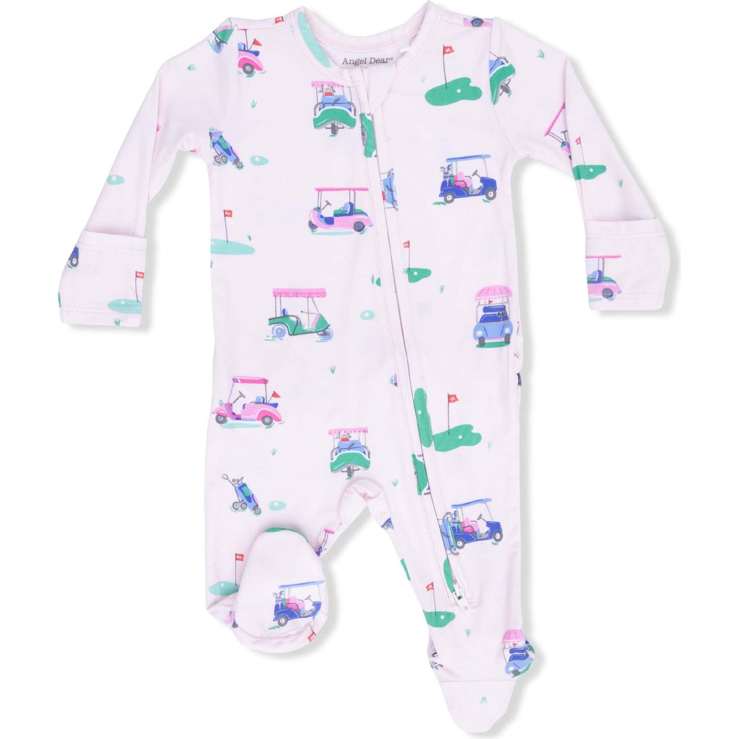 Vintage Golf Carts Ruffle Back Footie - Pink