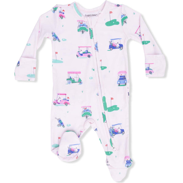 Vintage Golf Carts Ruffle Back Footie - Pink