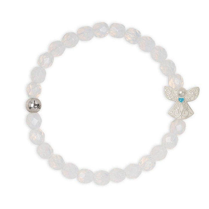Guardian Angel Stretch Bracelet with White Opal Beads
