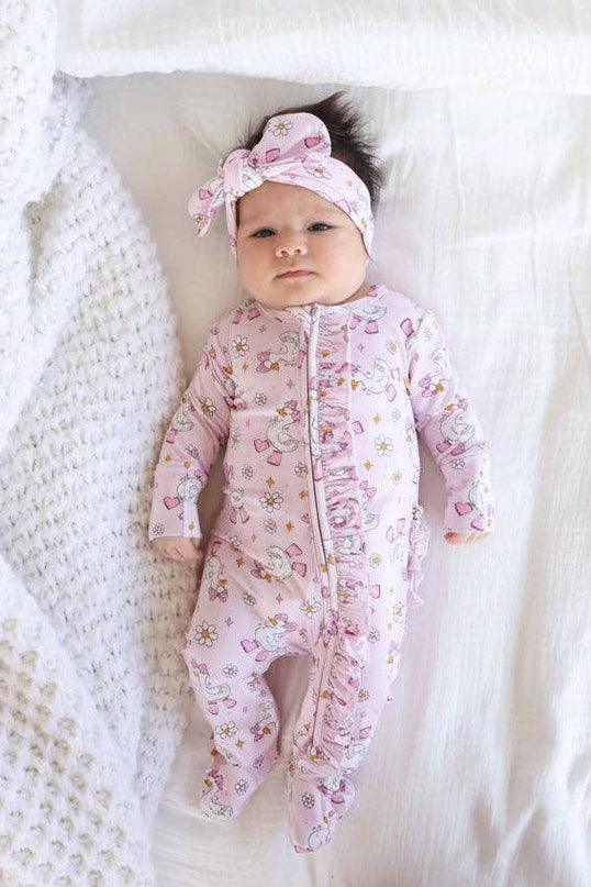 Silly Goose Ruffle Zipper Footie | Pink