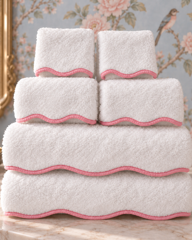 Luxury Scallop Piping Bath Towel Sets (6-Piece)