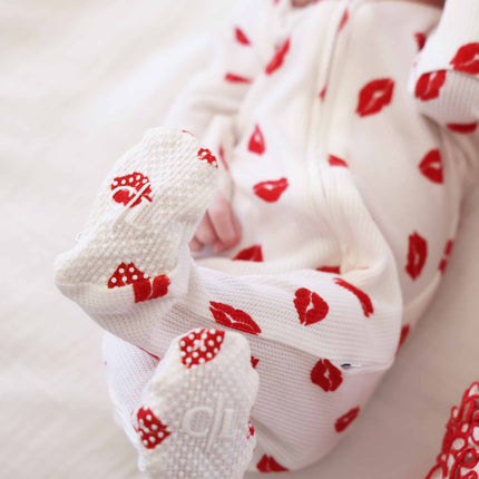Little Kisses Bamboo Waffle Zipper Footie