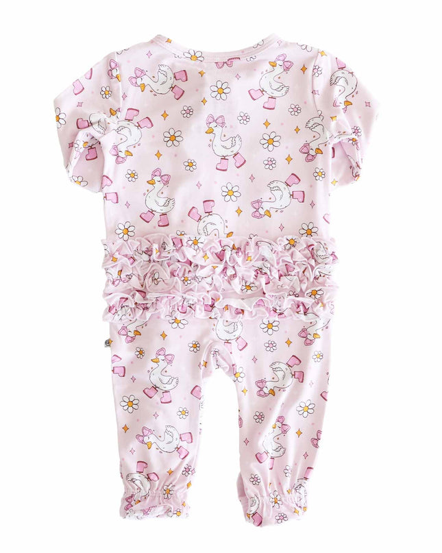 Silly Goose Ruffle Zipper Footie | Pink